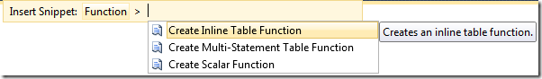 SSMS Denali IntelliSense - choosing snippet