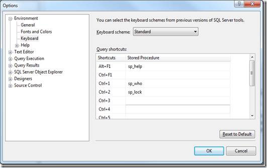 SSMS 2008R2 Options Dialog - Keyboard Shortcuts