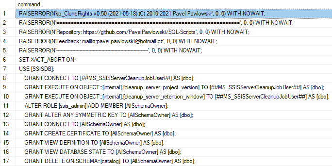 Snippet of sample output with @noInfoMsg = 1